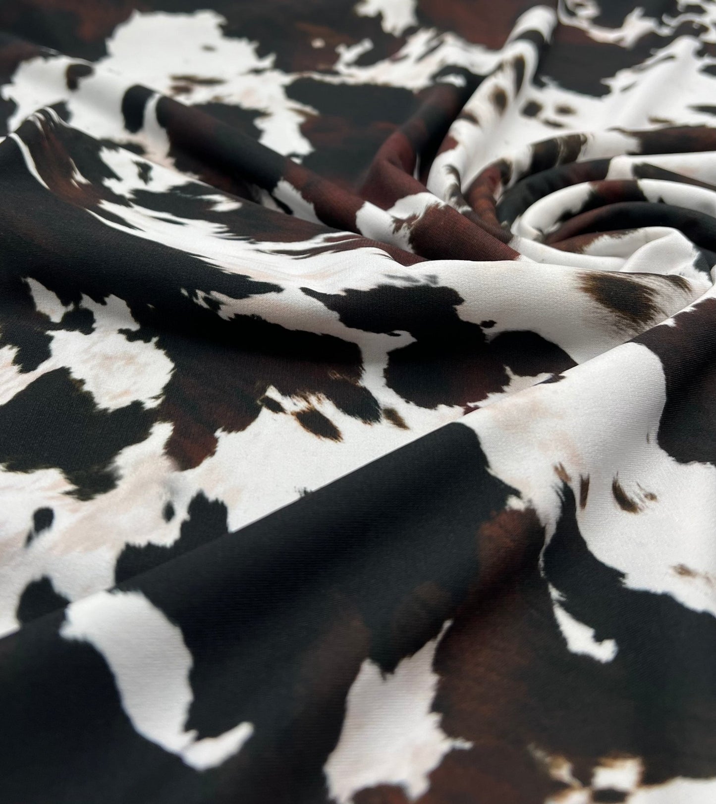 White Brown Cow Animal Print ITY Fabric 4 Way Stretch - T9 Fabrics