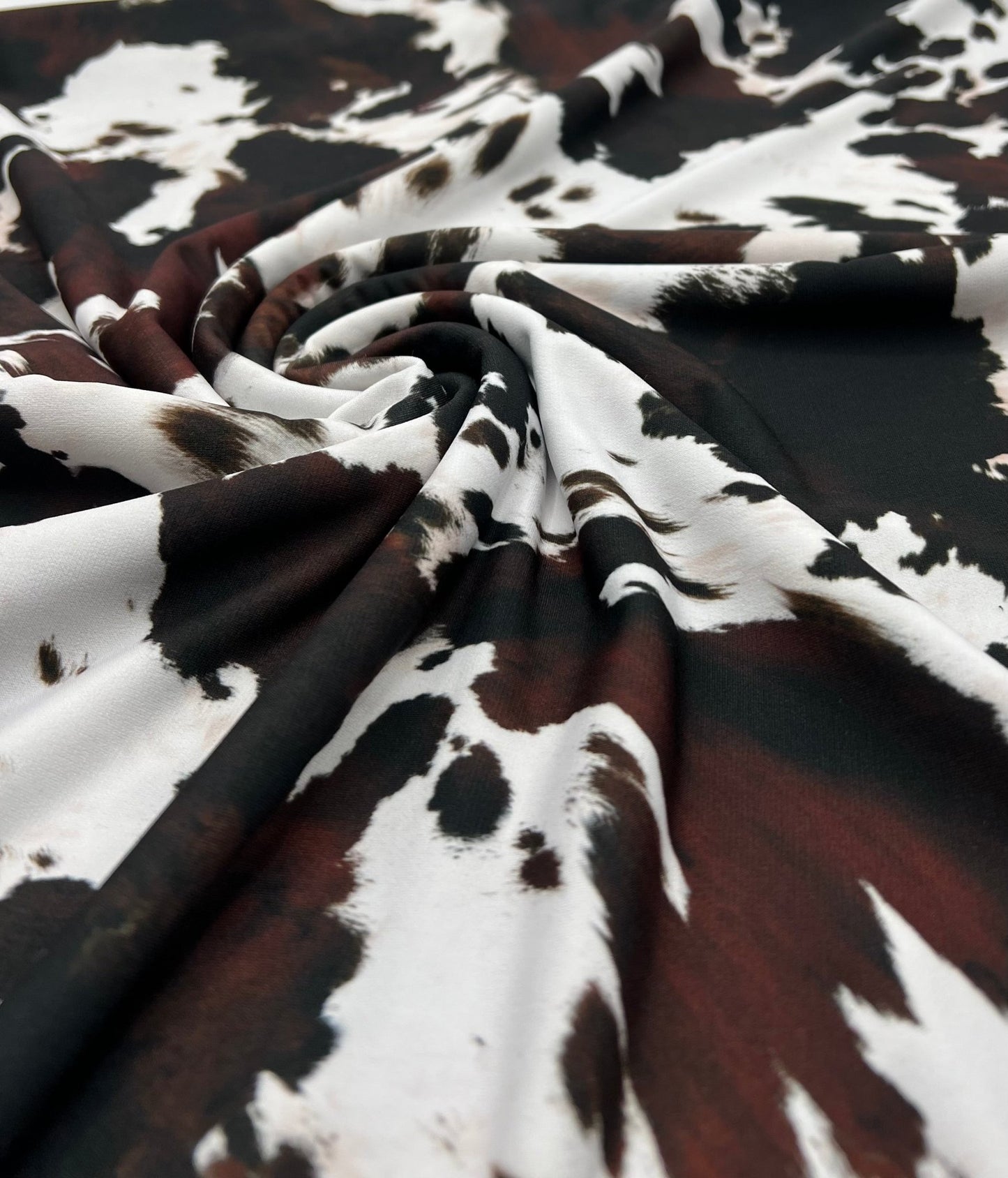 White Brown Cow Animal Print ITY Fabric 4 Way Stretch - T9 Fabrics