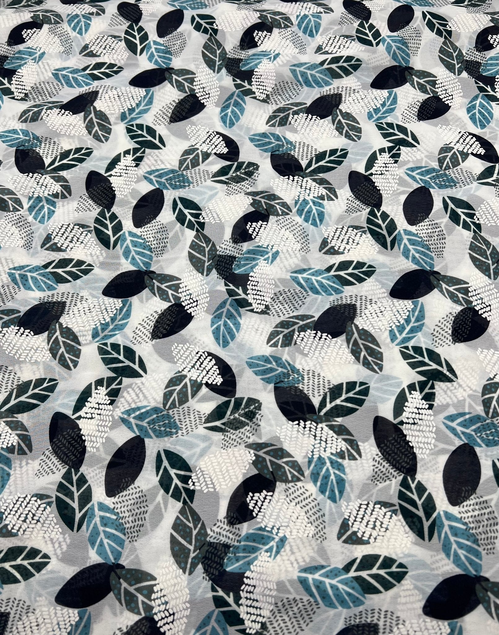 White Colorful Leaves Printed Chiffon Dress Fabric - T9 Fabrics