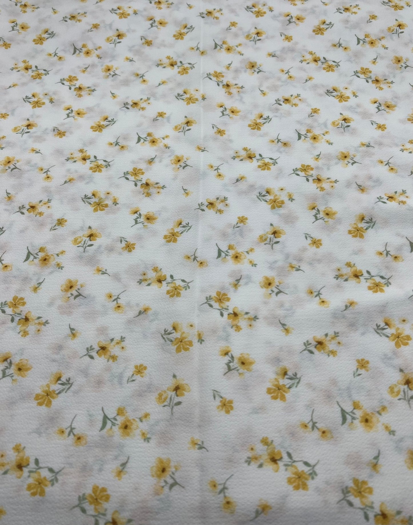 White Ditsy Yellow Floral Print Lightweight Bubble Crepe Fabric - T9 Fabrics