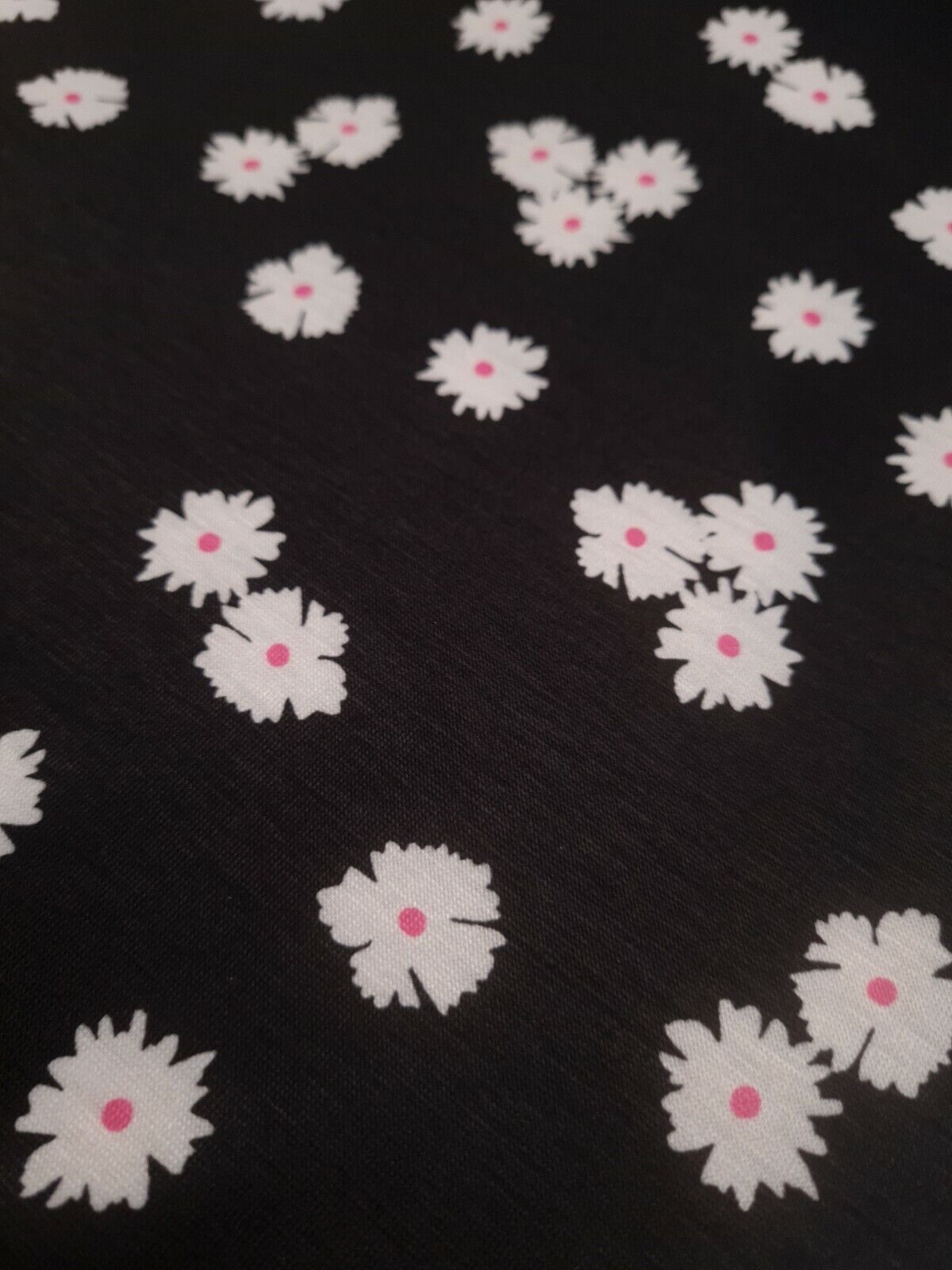 White Floral Pink Spot Print Spun Poly Stretch Fabric - T9 Fabrics