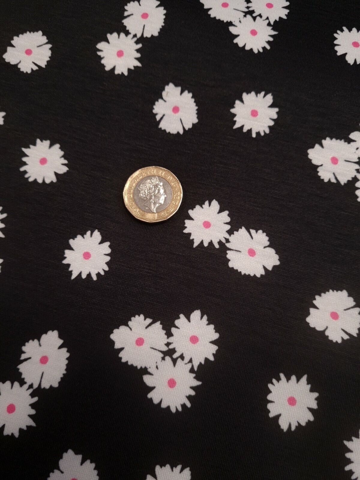 White Floral Pink Spot Print Spun Poly Stretch Fabric - T9 Fabrics