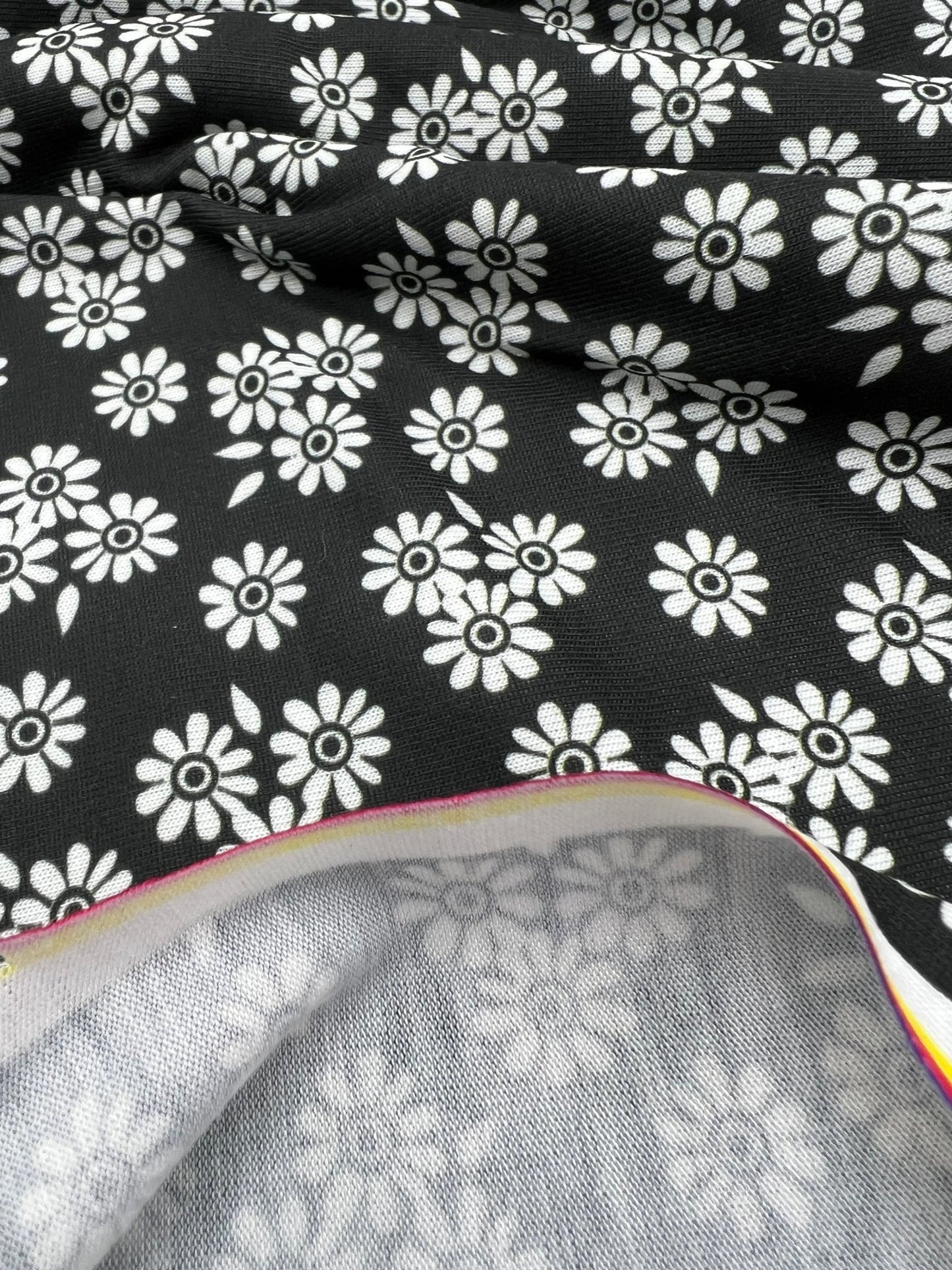 White Flower Print Spun Poly Stretch Fabric - T9 Fabrics