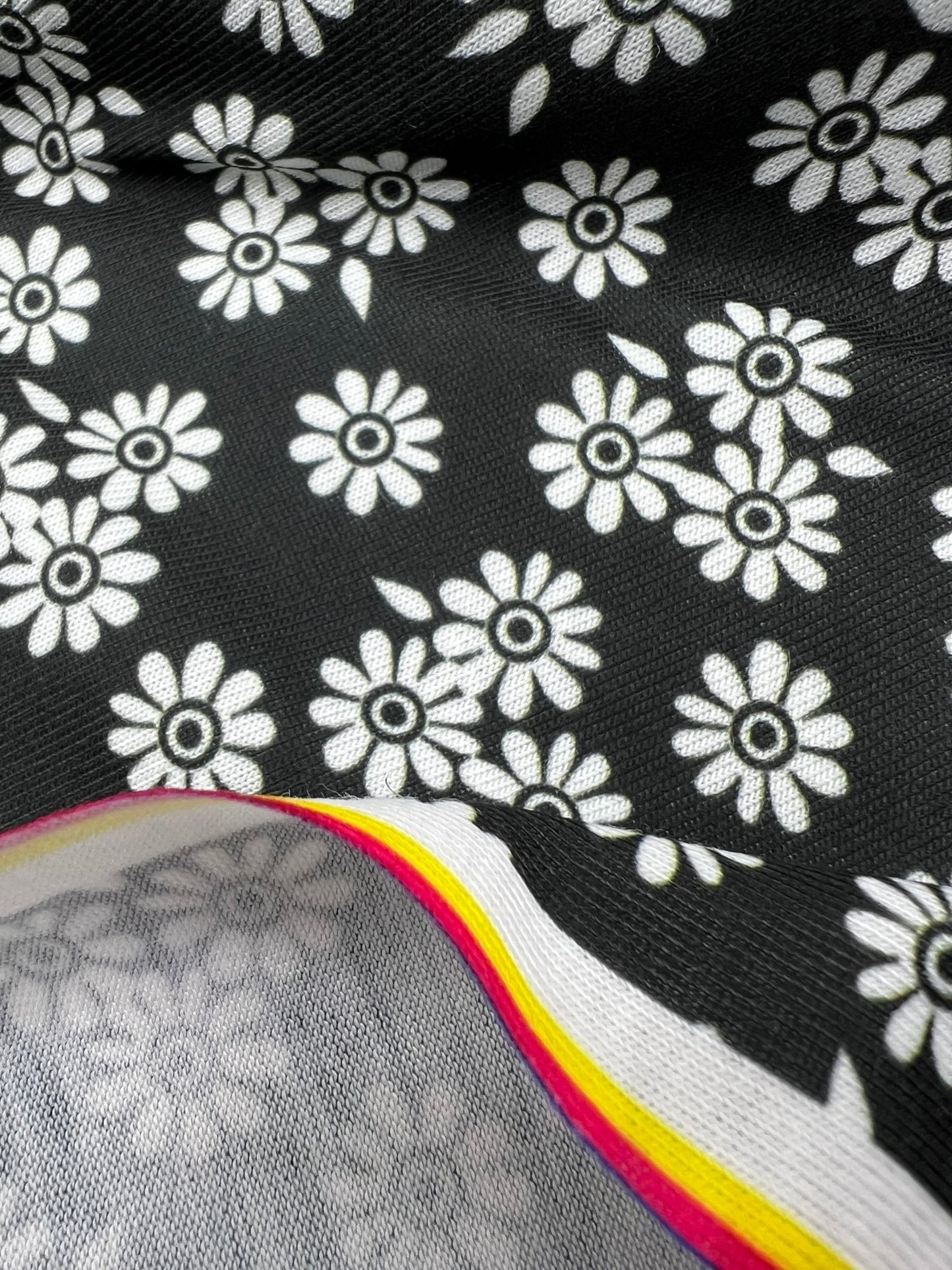 White Flower Print Spun Poly Stretch Fabric - T9 Fabrics