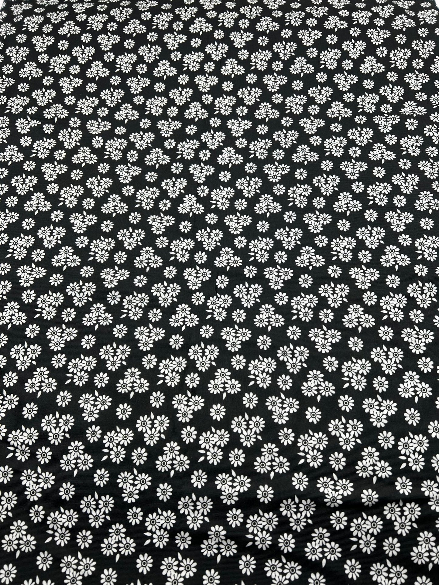 White Flower Print Spun Poly Stretch Fabric - T9 Fabrics