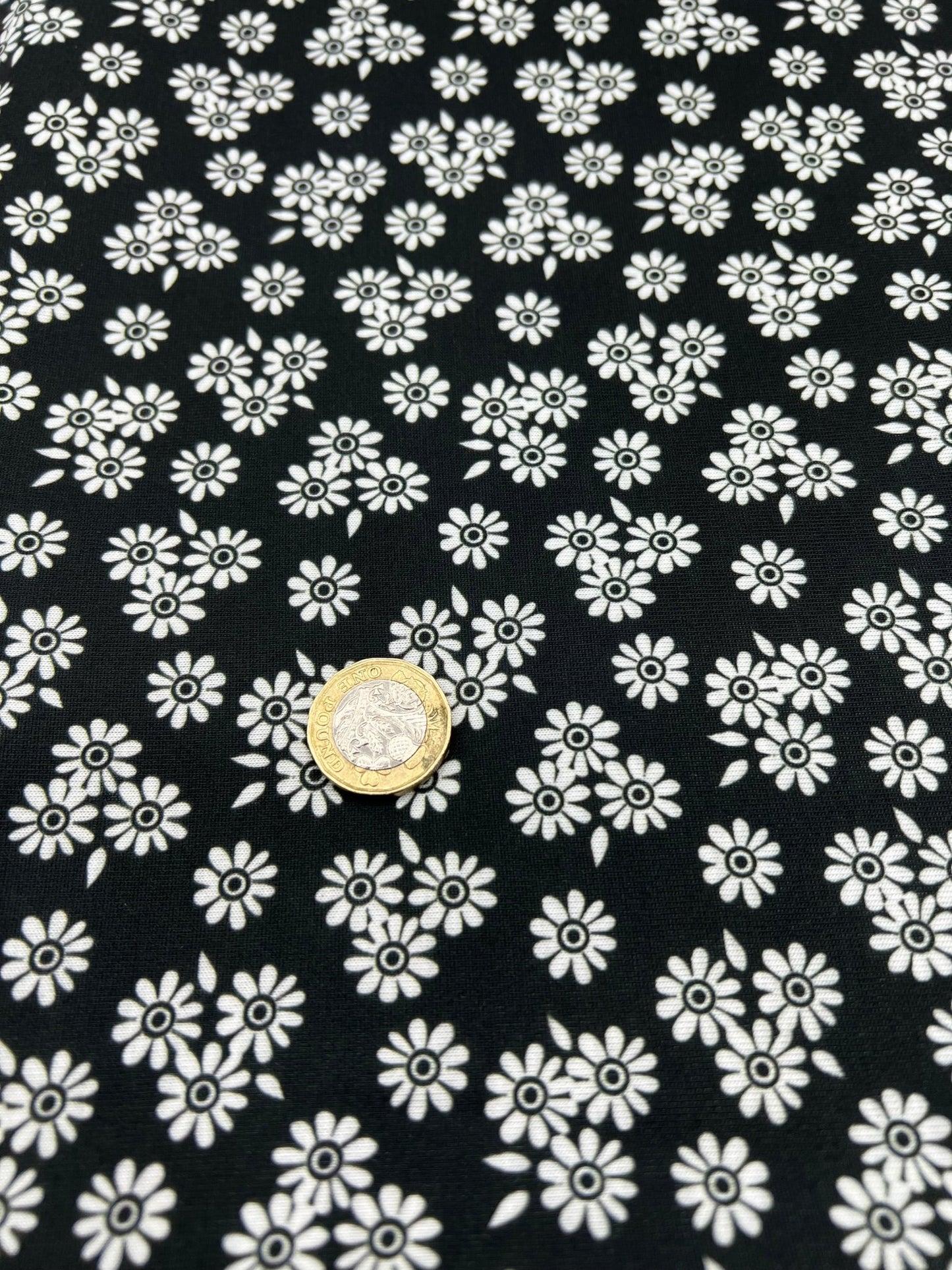 White Flower Print Spun Poly Stretch Fabric - T9 Fabrics