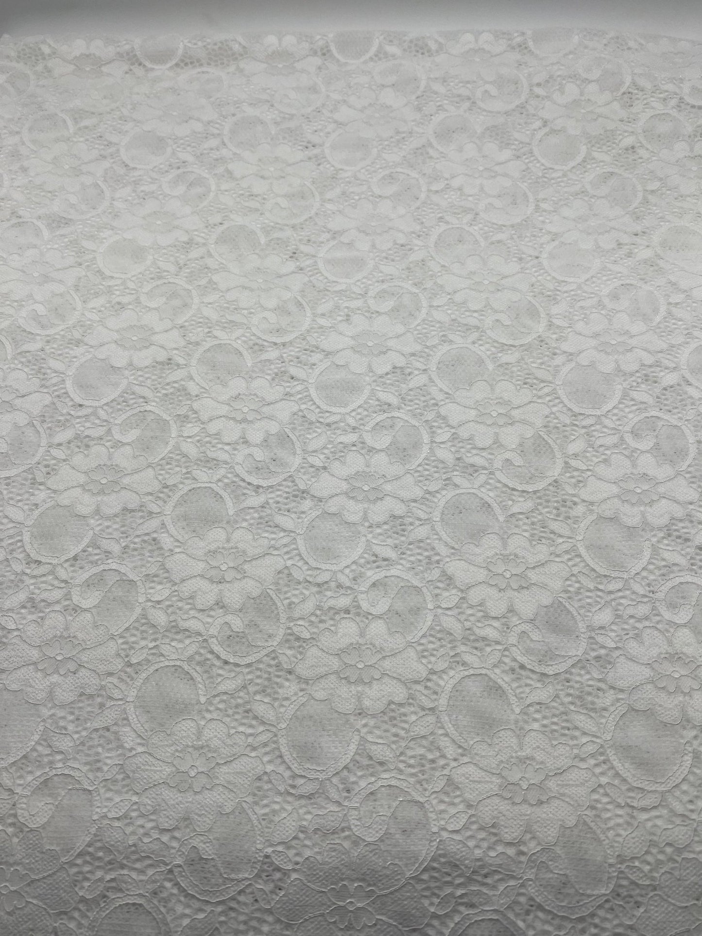 White Flower Scalloped Edge Floral Lace Fabric Stretch - T9 Fabrics