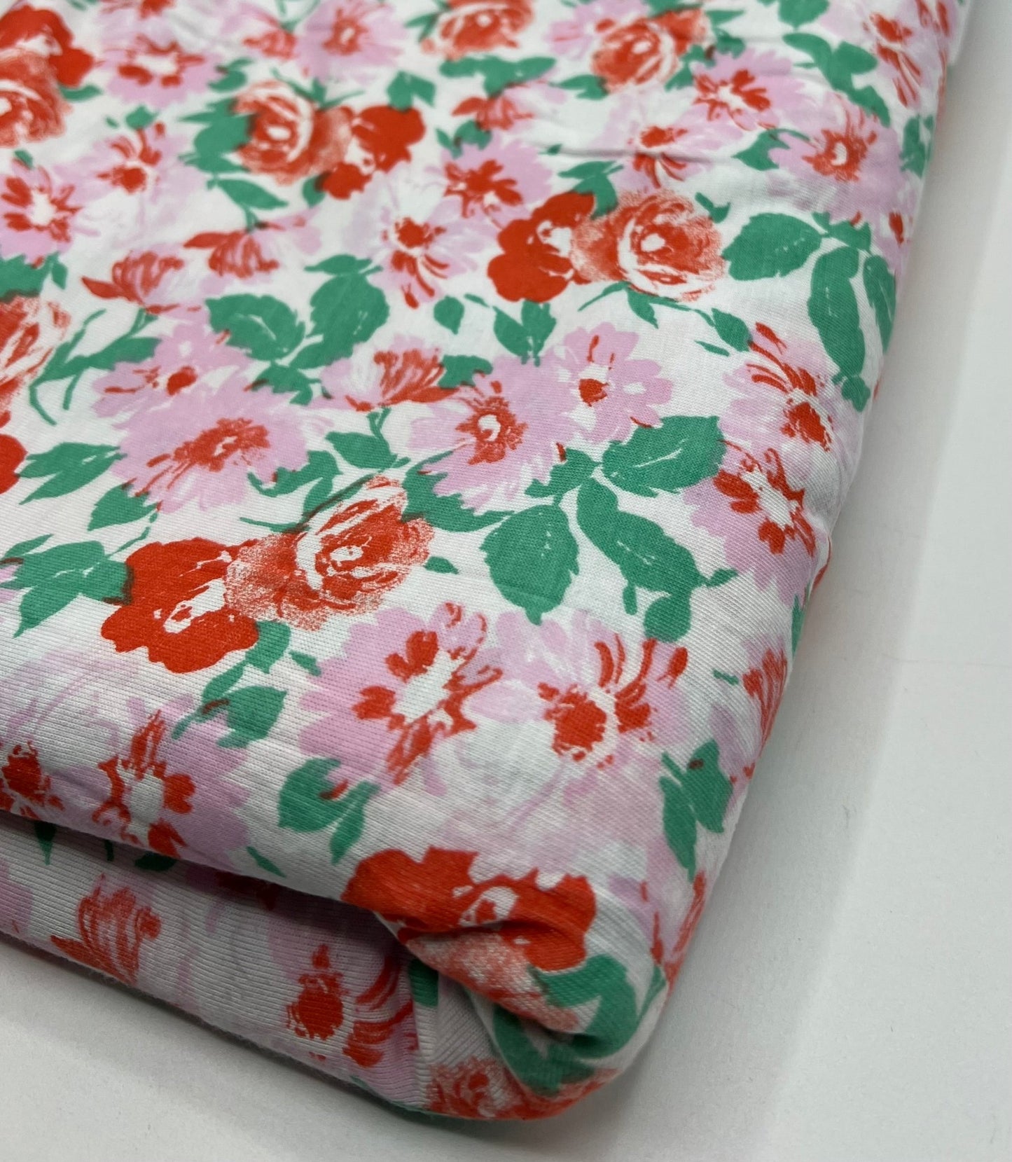 White Multi Floral Print Viscose Elastane 2 Way Stretch Fabric - T9 Fabrics