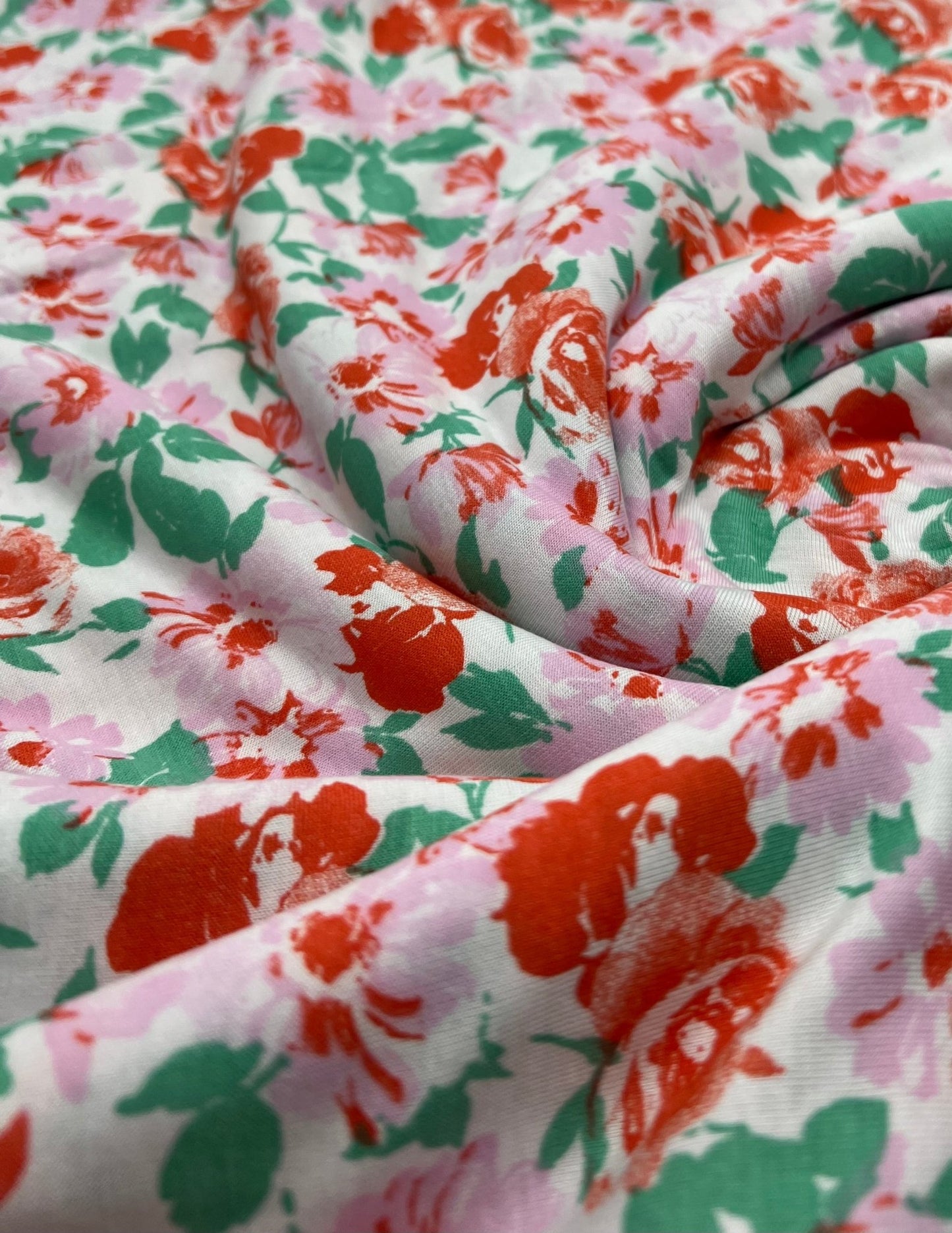White Multi Floral Print Viscose Elastane 2 Way Stretch Fabric - T9 Fabrics