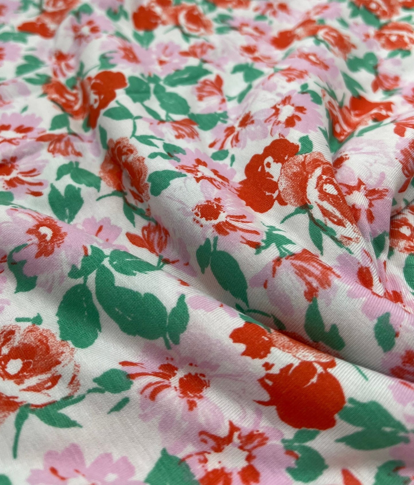 White Multi Floral Print Viscose Elastane 2 Way Stretch Fabric - T9 Fabrics