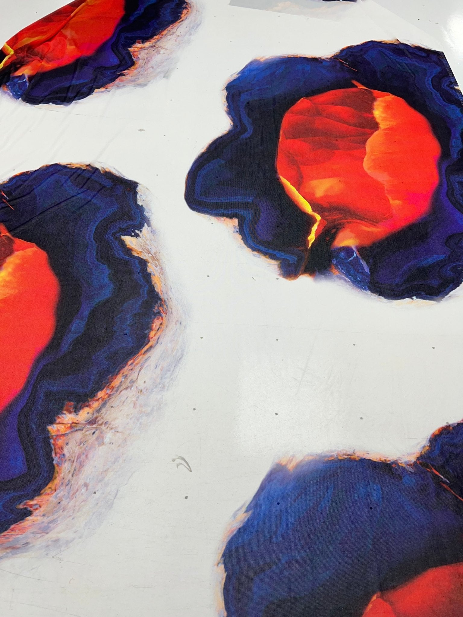 White Navy Red Print Mesh Fabric Stretch - T9 Fabrics