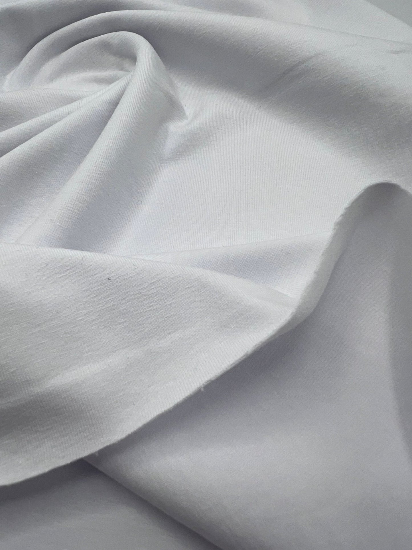 White Plain Cotton Stretch Jersey 240 GSM 92/8 Lycra Jersey, 4 Way Stretch, Sold By Metre - T9 Fabrics
