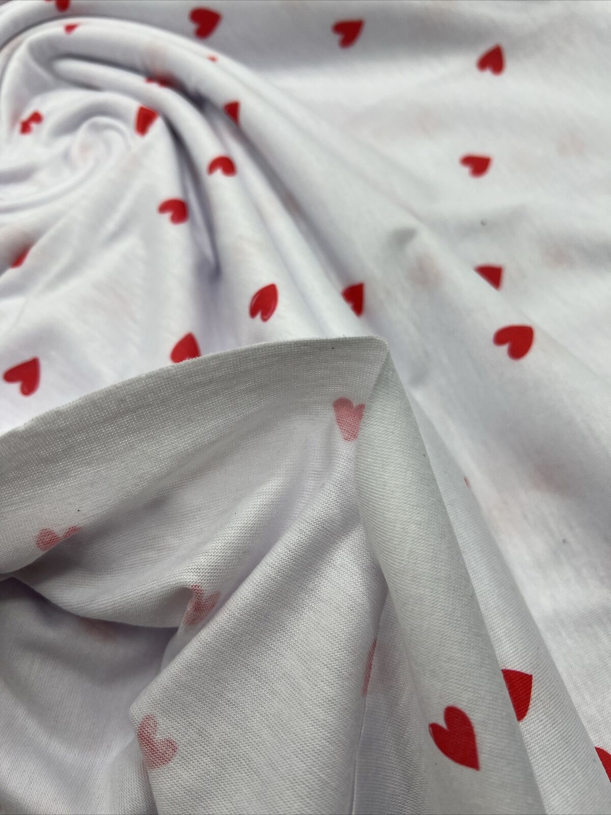 White Small Heart Print Spun Poly Stretch Fabric - T9 Fabrics