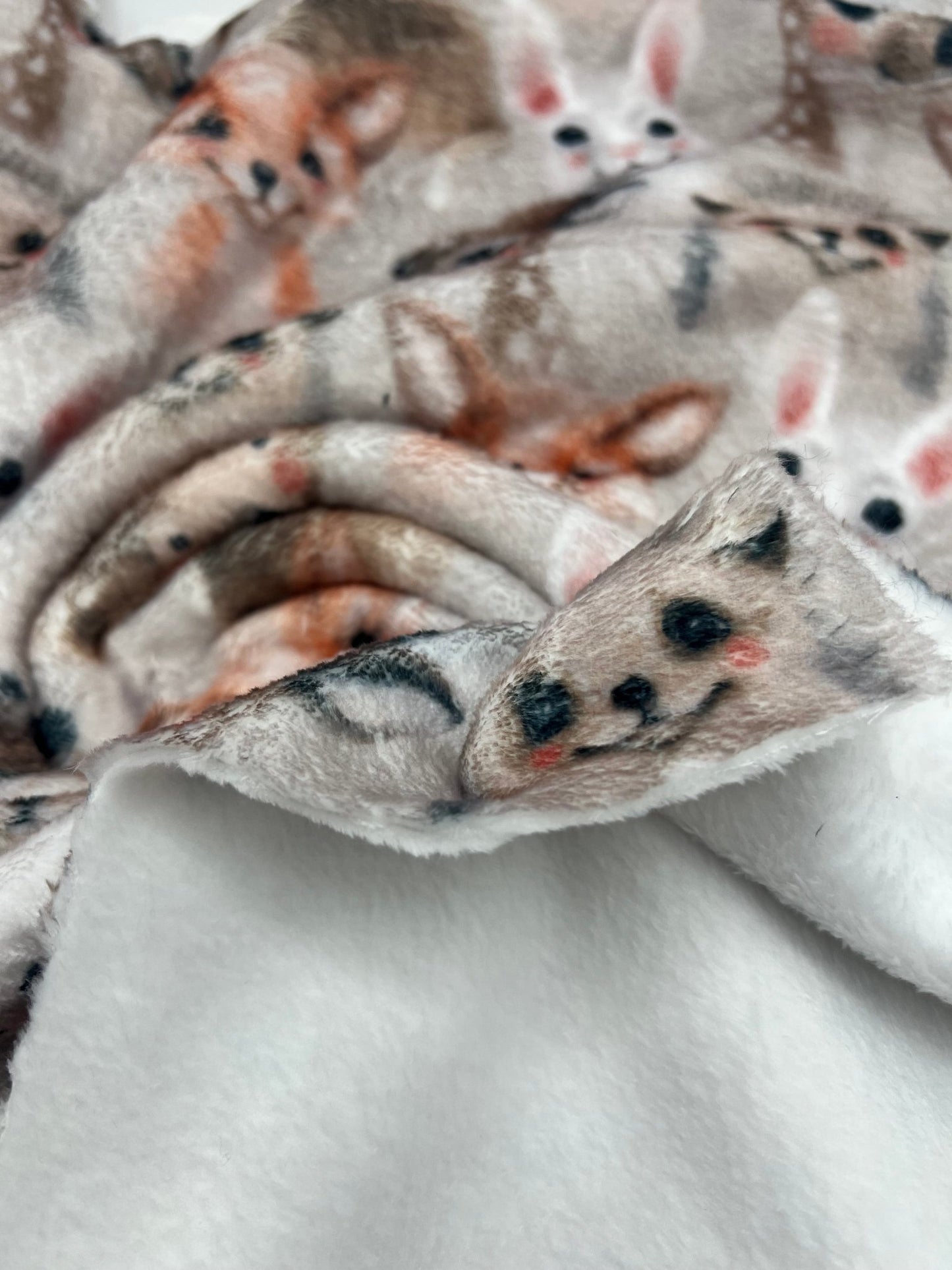Woodland Baby Animals Cuddle Fleece Fabric Blanket Loungewear - T9 Fabrics