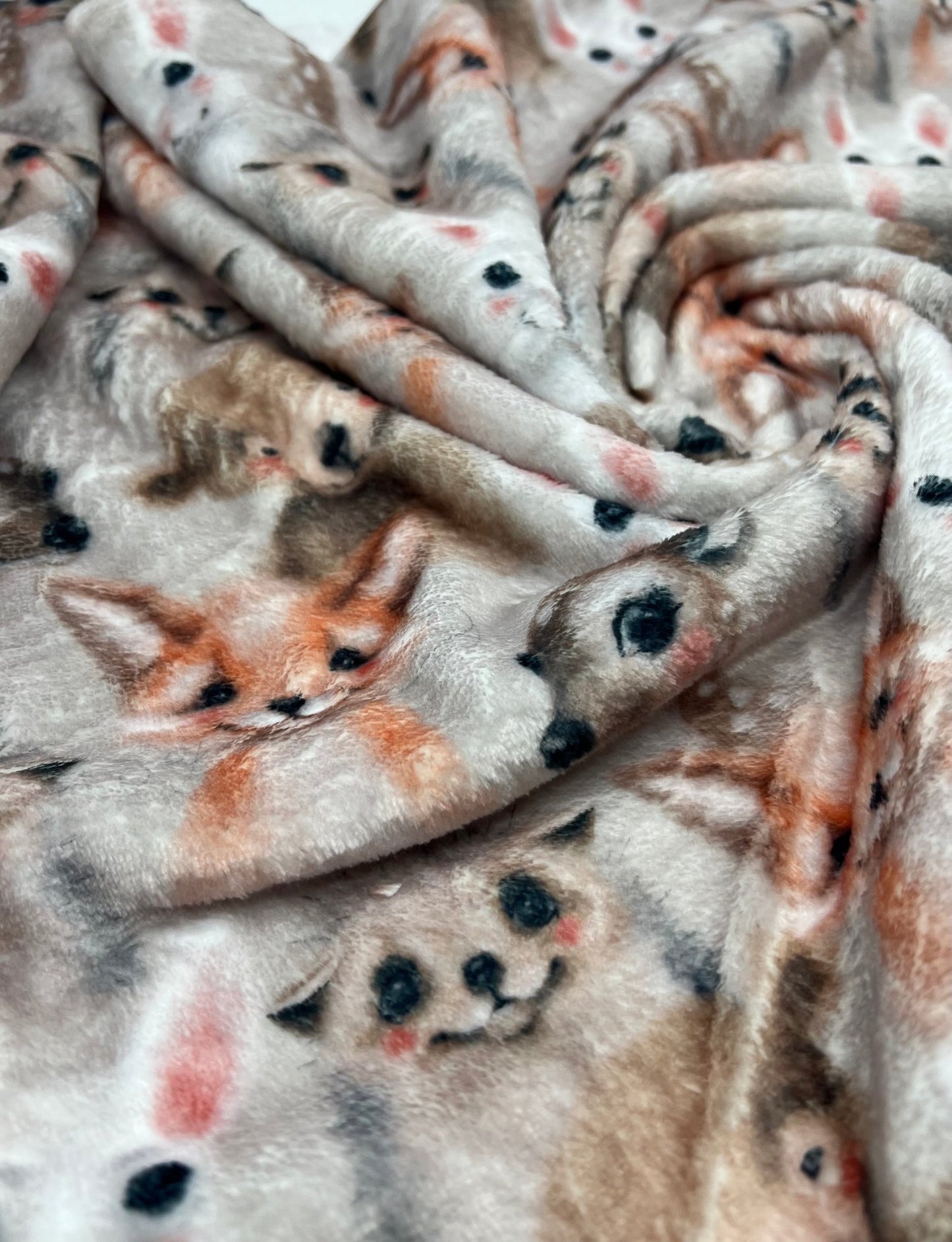 Woodland Baby Animals Cuddle Fleece Fabric Blanket Loungewear - T9 Fabrics