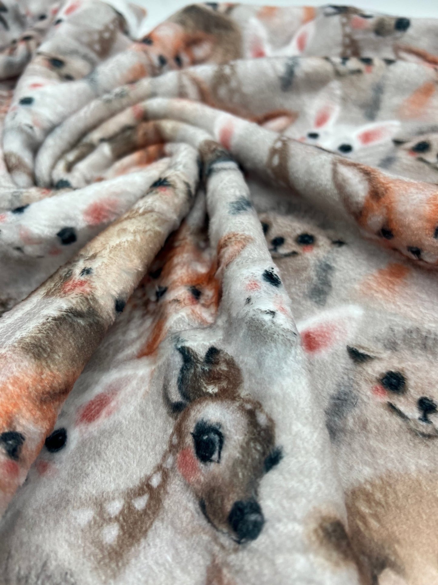 Woodland Baby Animals Cuddle Fleece Fabric Blanket Loungewear - T9 Fabrics