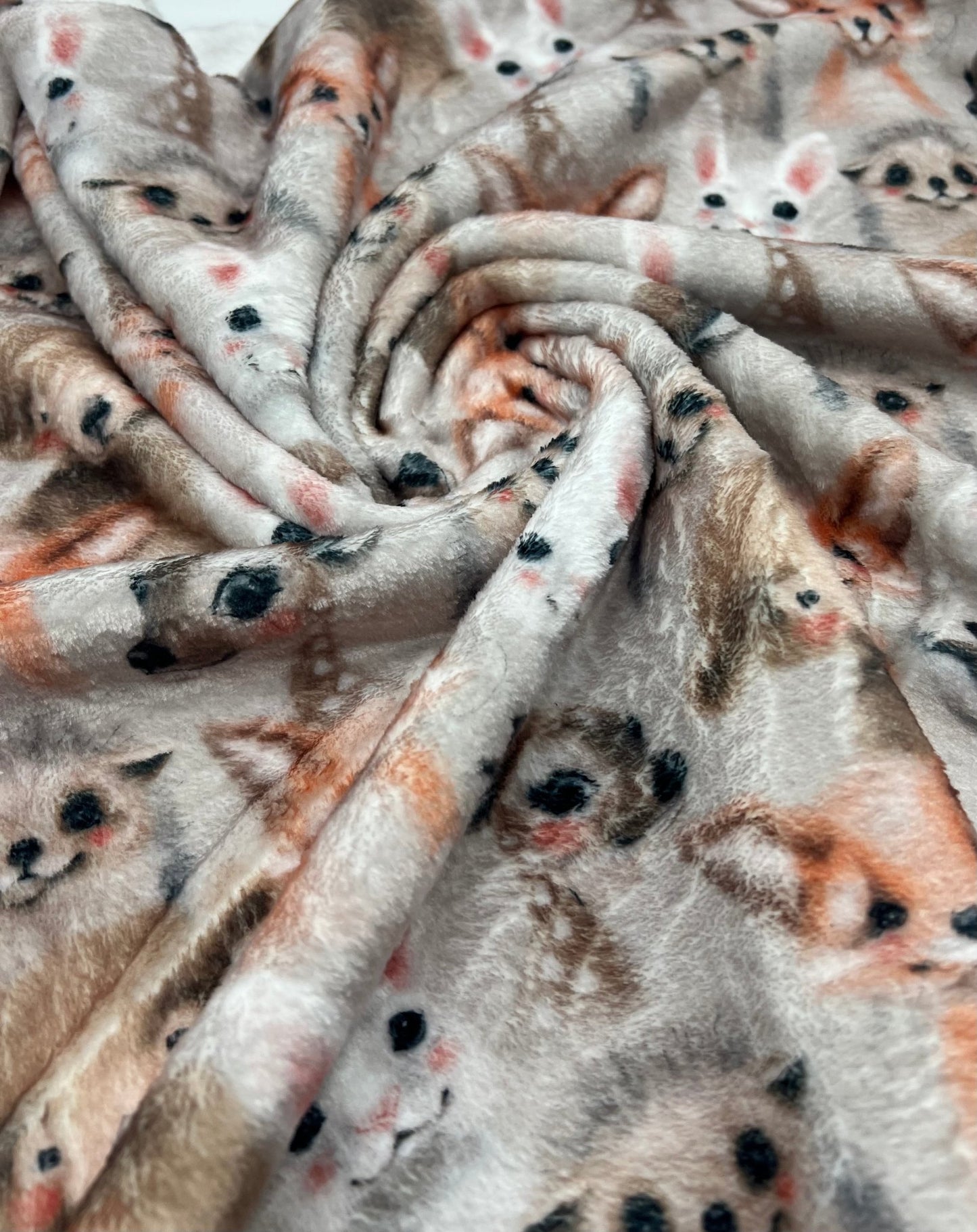 Woodland Baby Animals Cuddle Fleece Fabric Blanket Loungewear - T9 Fabrics