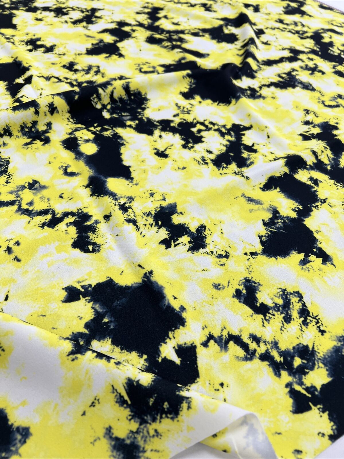 Yellow Black Mix Printed Scuba Crepe Jersey Fabric 4 Way Stretch - T9 Fabrics