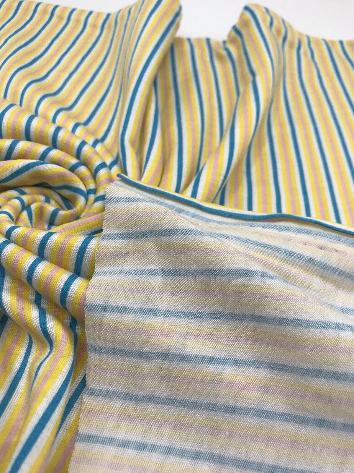 Yellow, Blue & Pink Vertical Stripe Print Viscose Elastane Fabric - T9 Fabrics