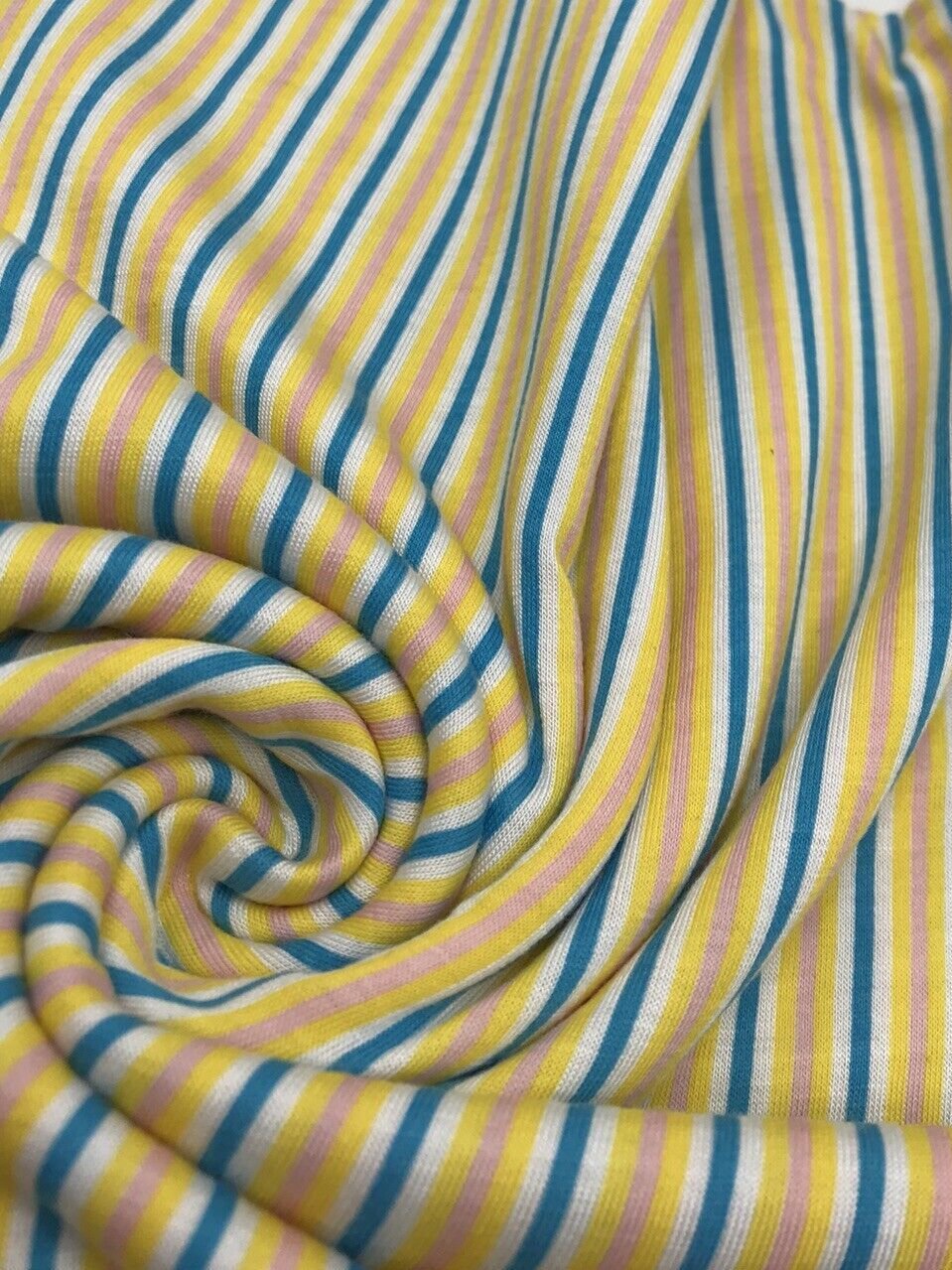 Yellow, Blue & Pink Vertical Stripe Print Viscose Elastane Fabric - T9 Fabrics
