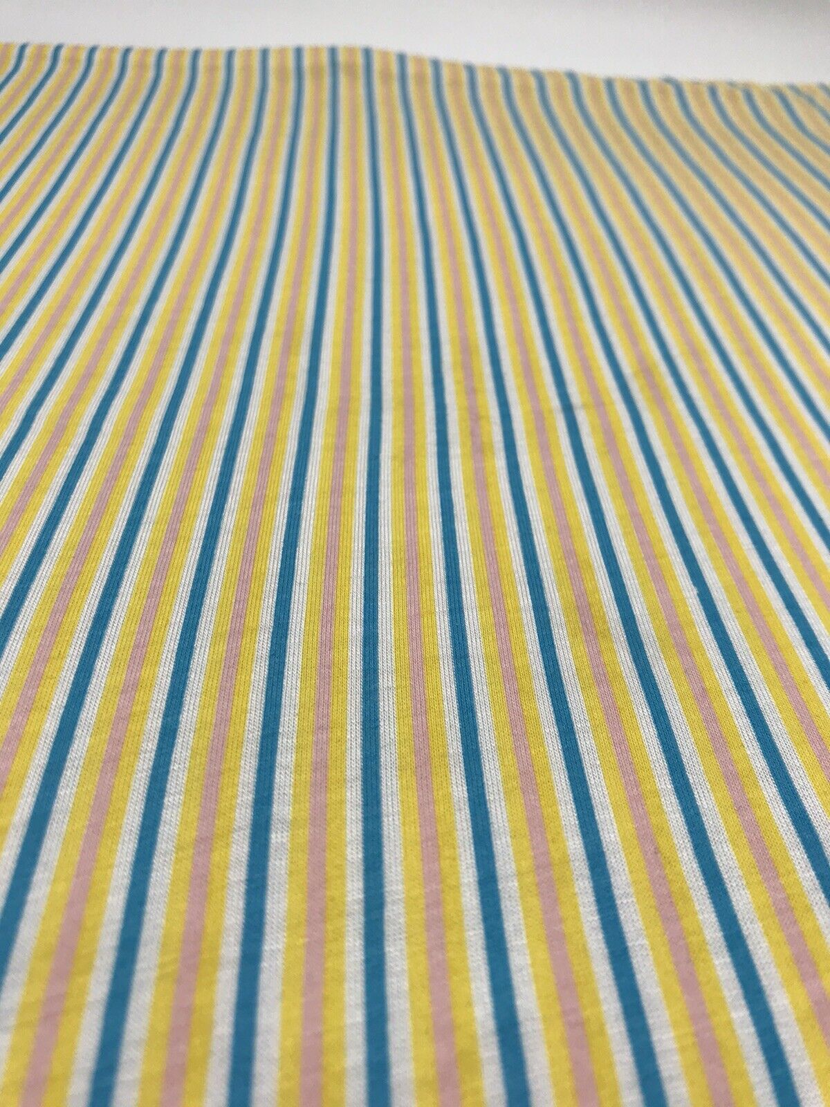 Yellow, Blue & Pink Vertical Stripe Print Viscose Elastane Fabric - T9 Fabrics