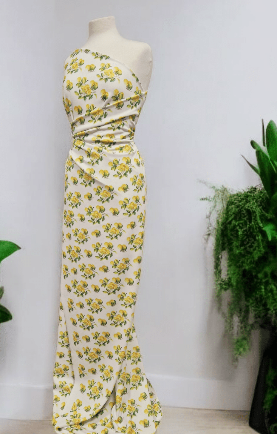 Yellow Fruit Printed Scuba Crepe Jersey Fabric 4 Way Stretch - T9 Fabrics