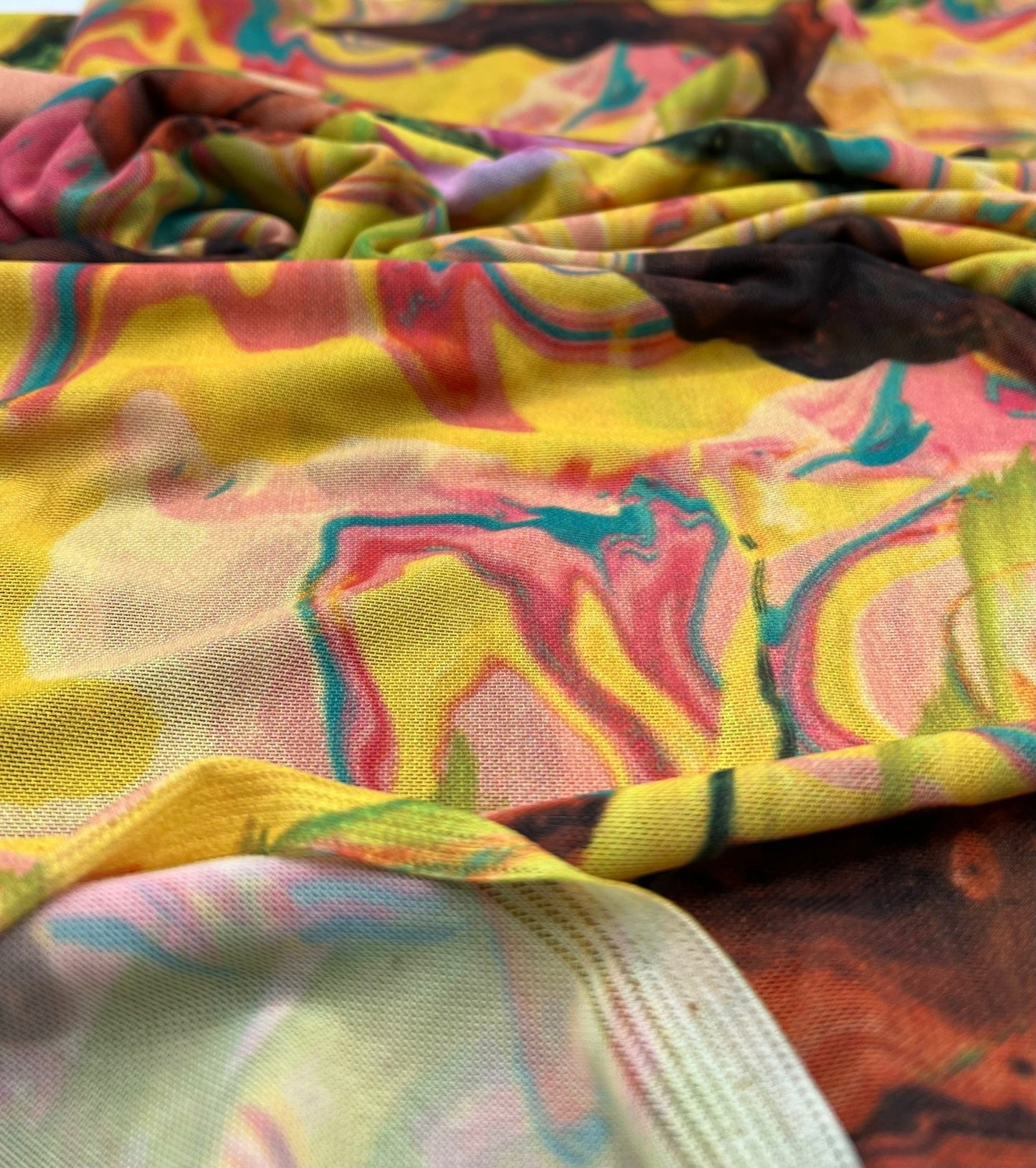 Yellow Mix Paint Print Mesh Fabric Stretch - T9 Fabrics