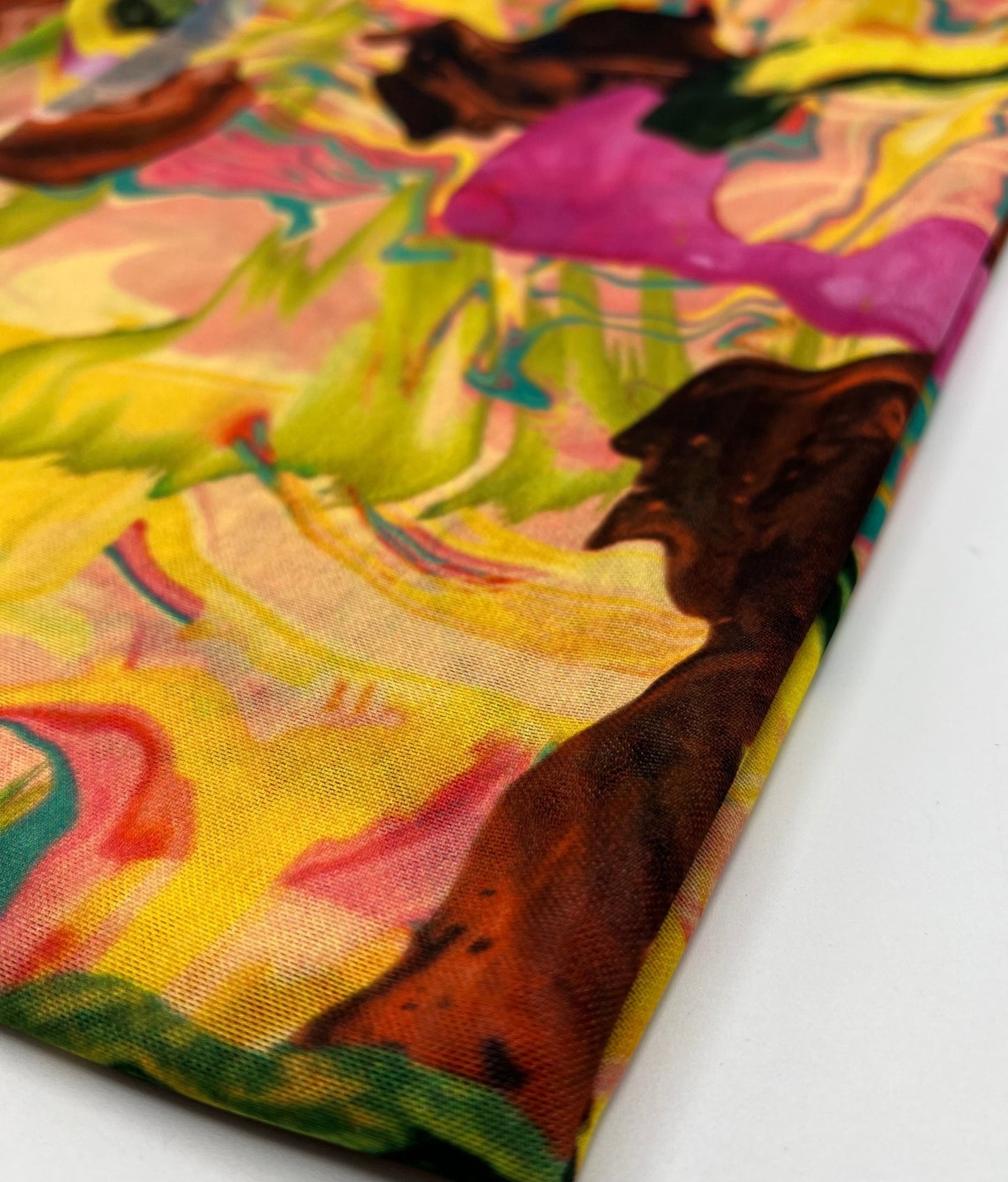 Yellow Mix Paint Print Mesh Fabric Stretch - T9 Fabrics