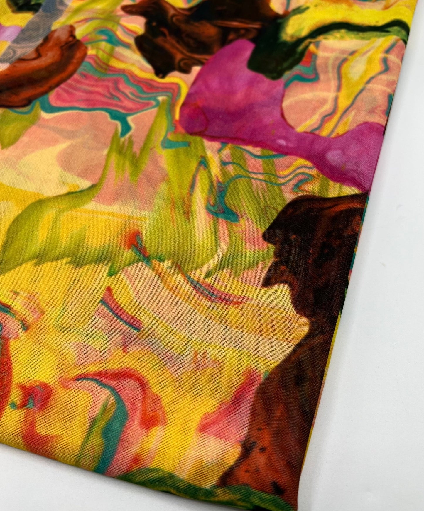 Yellow Mix Paint Print Mesh Fabric Stretch - T9 Fabrics