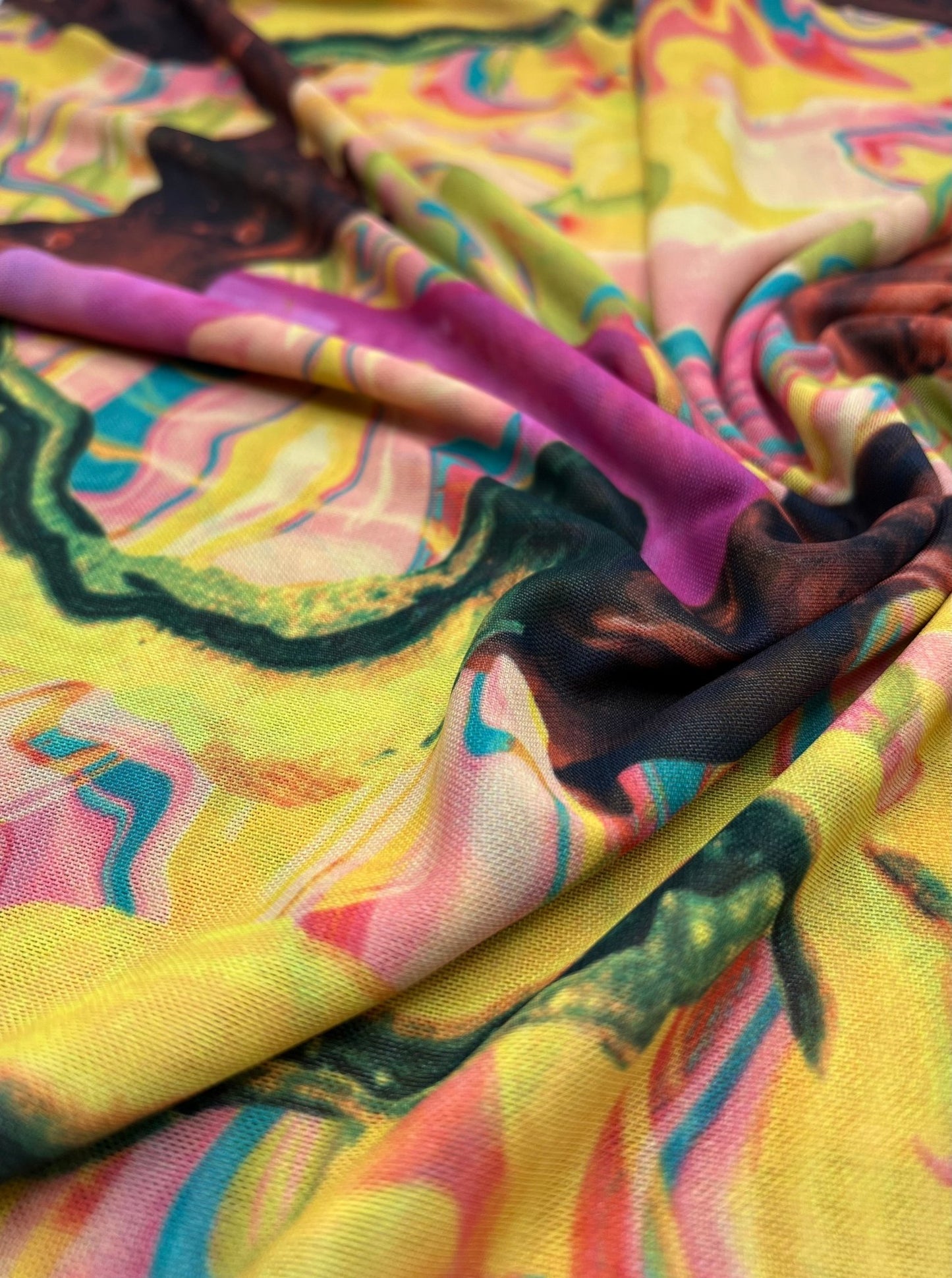 Yellow Mix Paint Print Mesh Fabric Stretch - T9 Fabrics