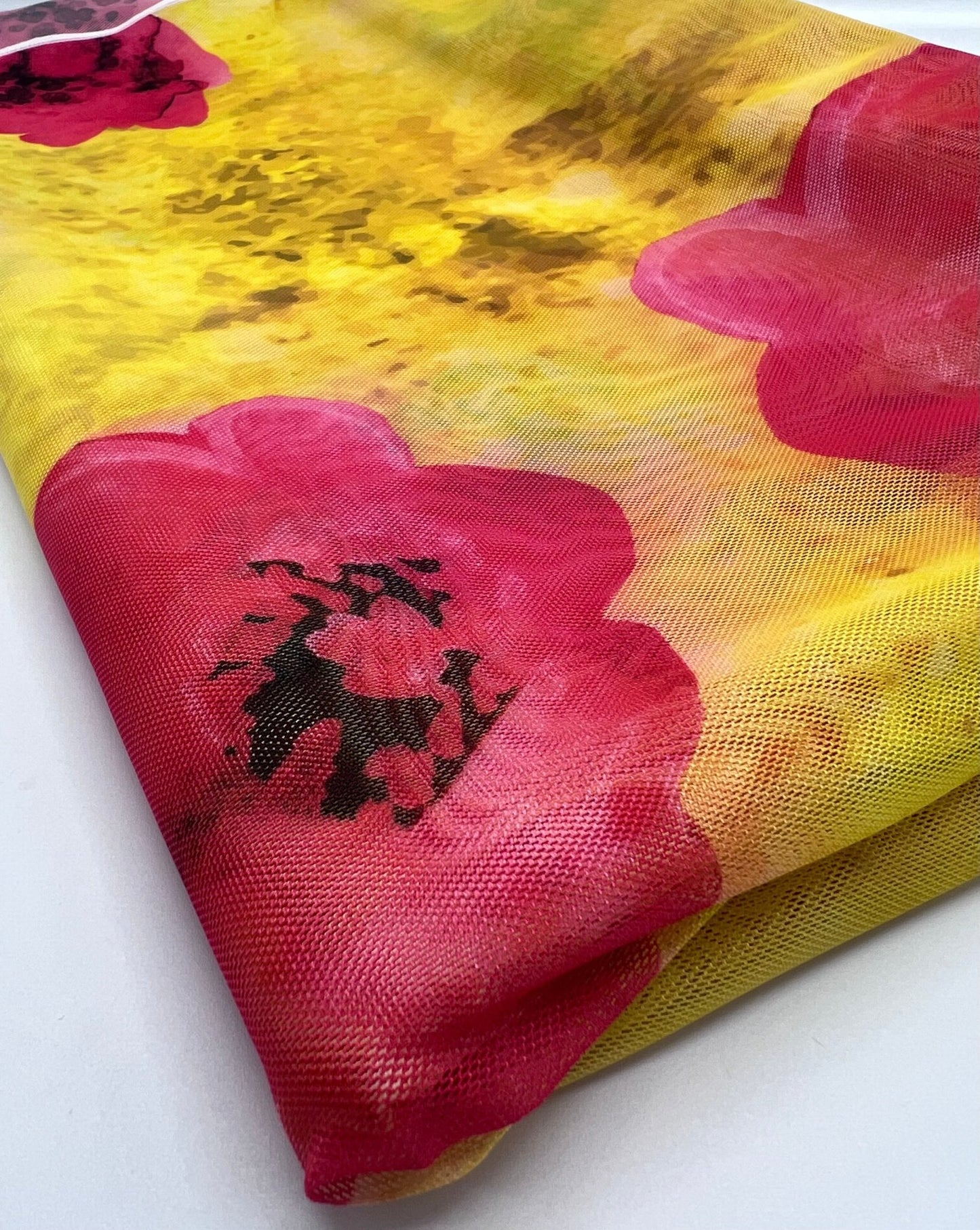Yellow Pink Floral Mesh Fabric Stretch - T9 Fabrics