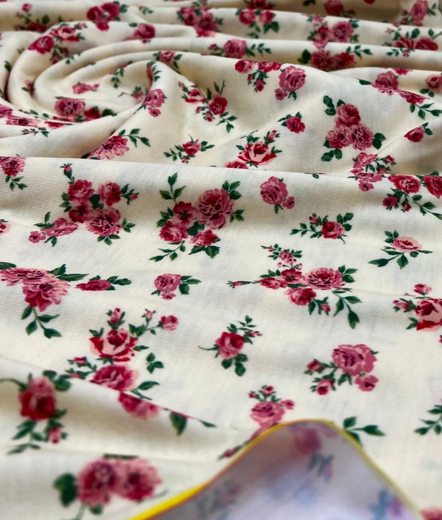 Yellow Rose Ditsy Floral Print Soft Spun Poly Stretch Fabric - T9 Fabrics