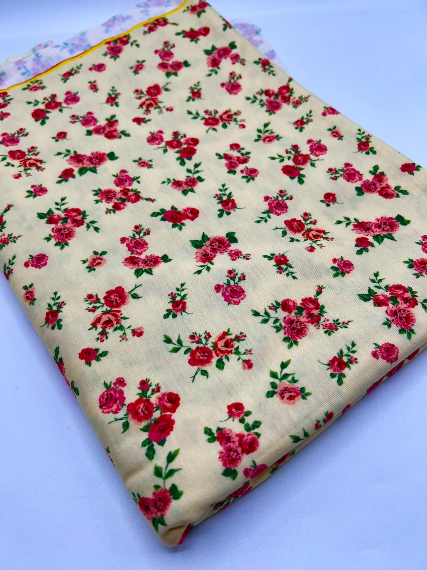 Yellow Rose Ditsy Floral Print Soft Spun Poly Stretch Fabric - T9 Fabrics
