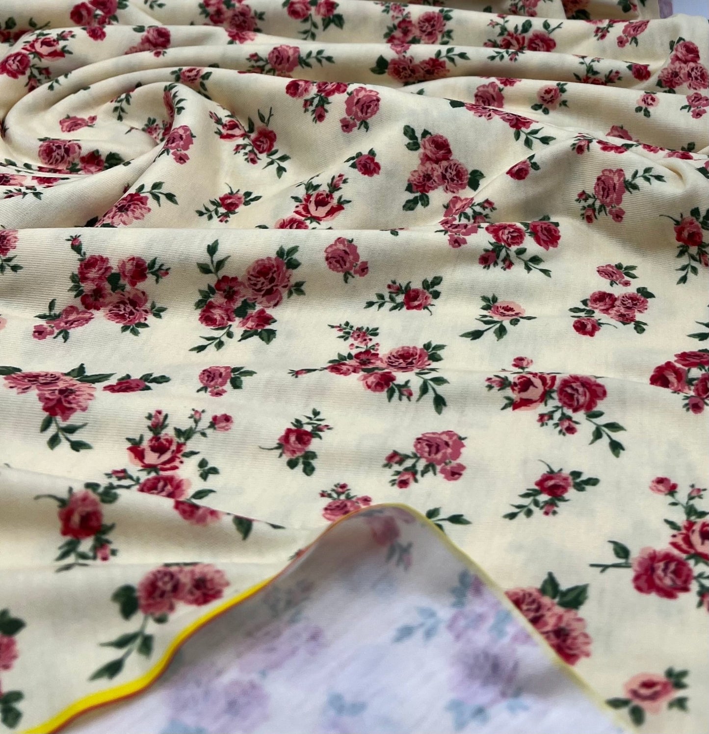 Yellow Rose Ditsy Floral Print Soft Spun Poly Stretch Fabric - T9 Fabrics