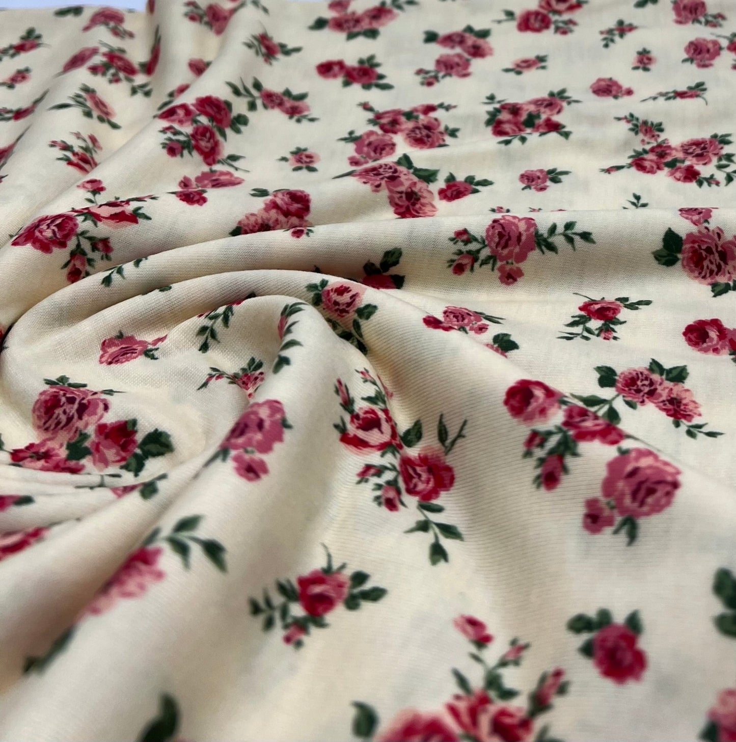 Yellow Rose Ditsy Floral Print Soft Spun Poly Stretch Fabric - T9 Fabrics