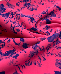 Hot Pink Purple Floral Compact Crepe Fabric 2 Way Stretch