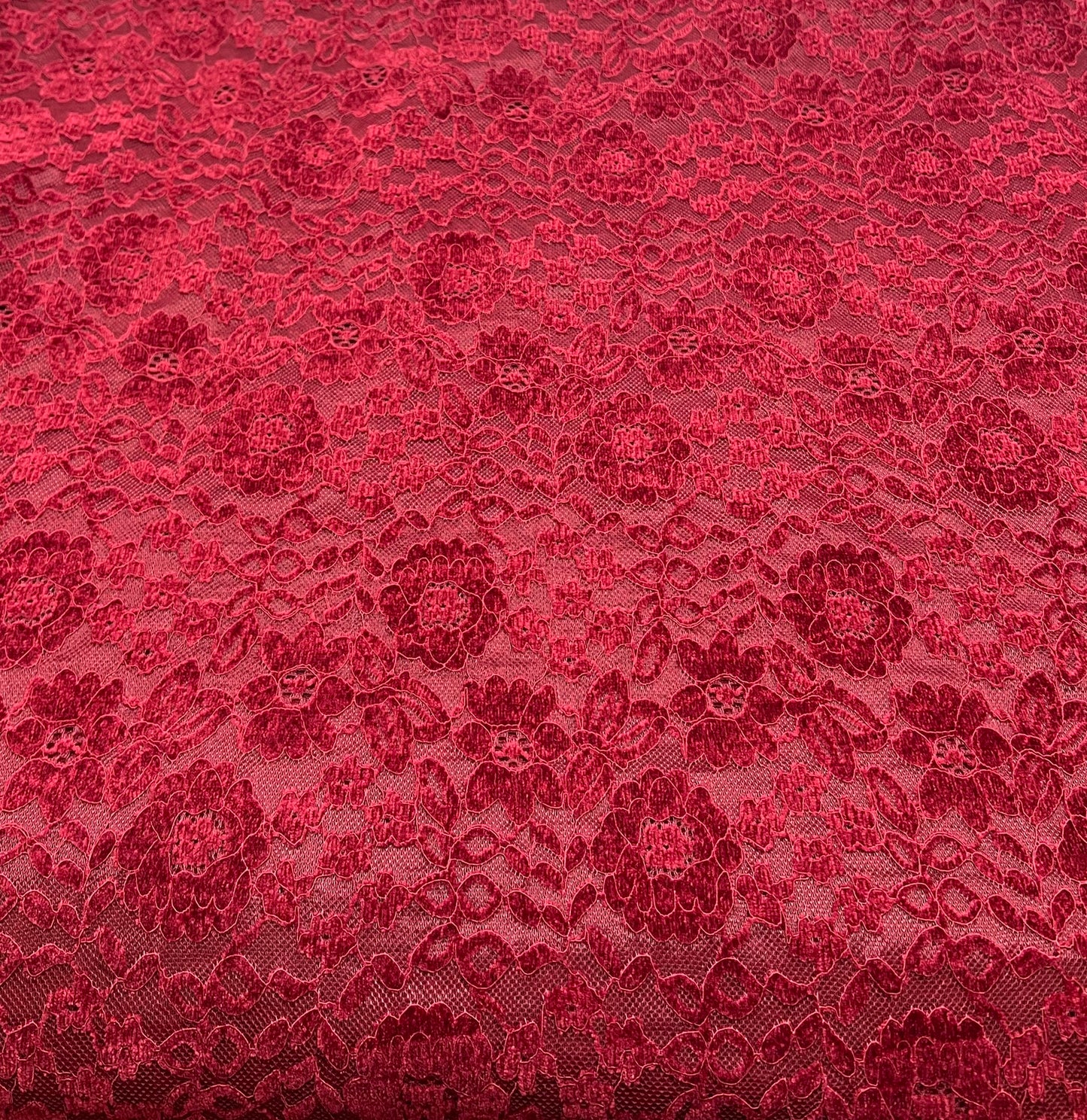 Burgundy Embossed Textured Scalloped Edge Floral Lace Fabric Stretch