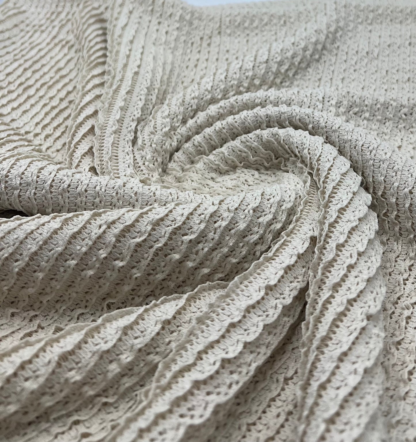 Natural Ruffle Crochet Frill Knitted Stretch Fabric 300GSM