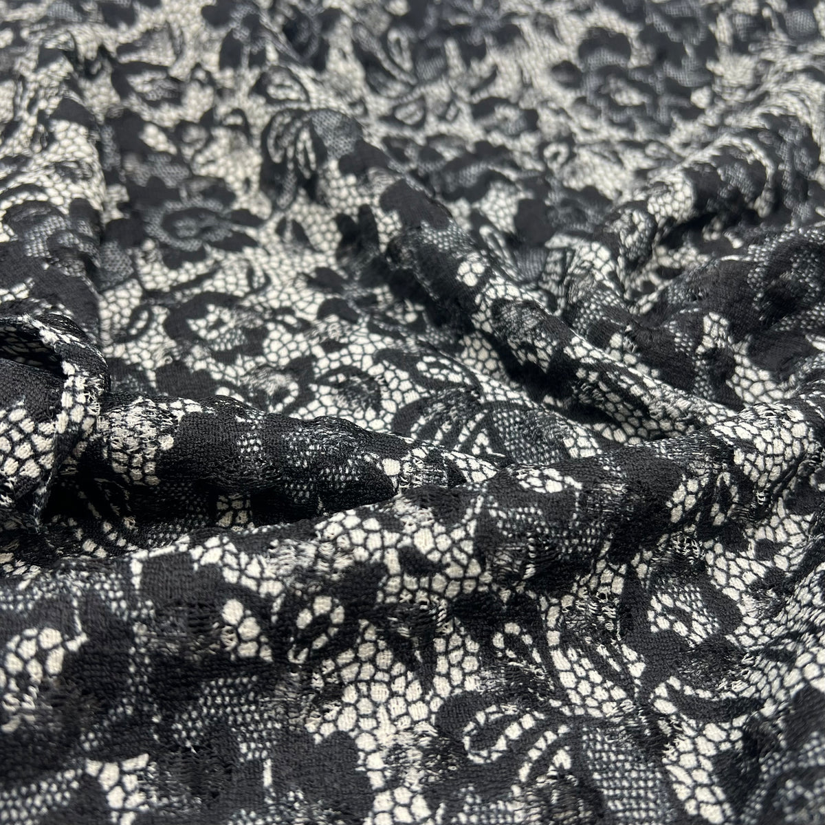 Black Beige Floral Lace Fabric Stretch