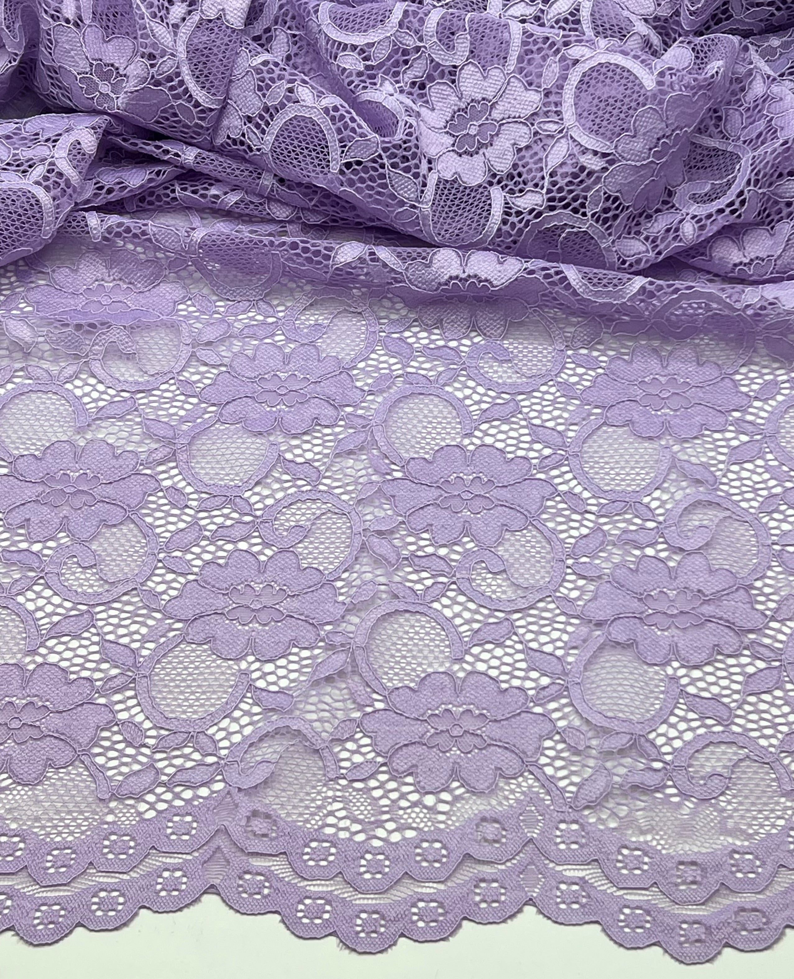 Lilac Flower Scalloped Edge Floral Lace Fabric Stretch