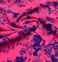 Hot Pink Purple Floral Compact Crepe Fabric 2 Way Stretch