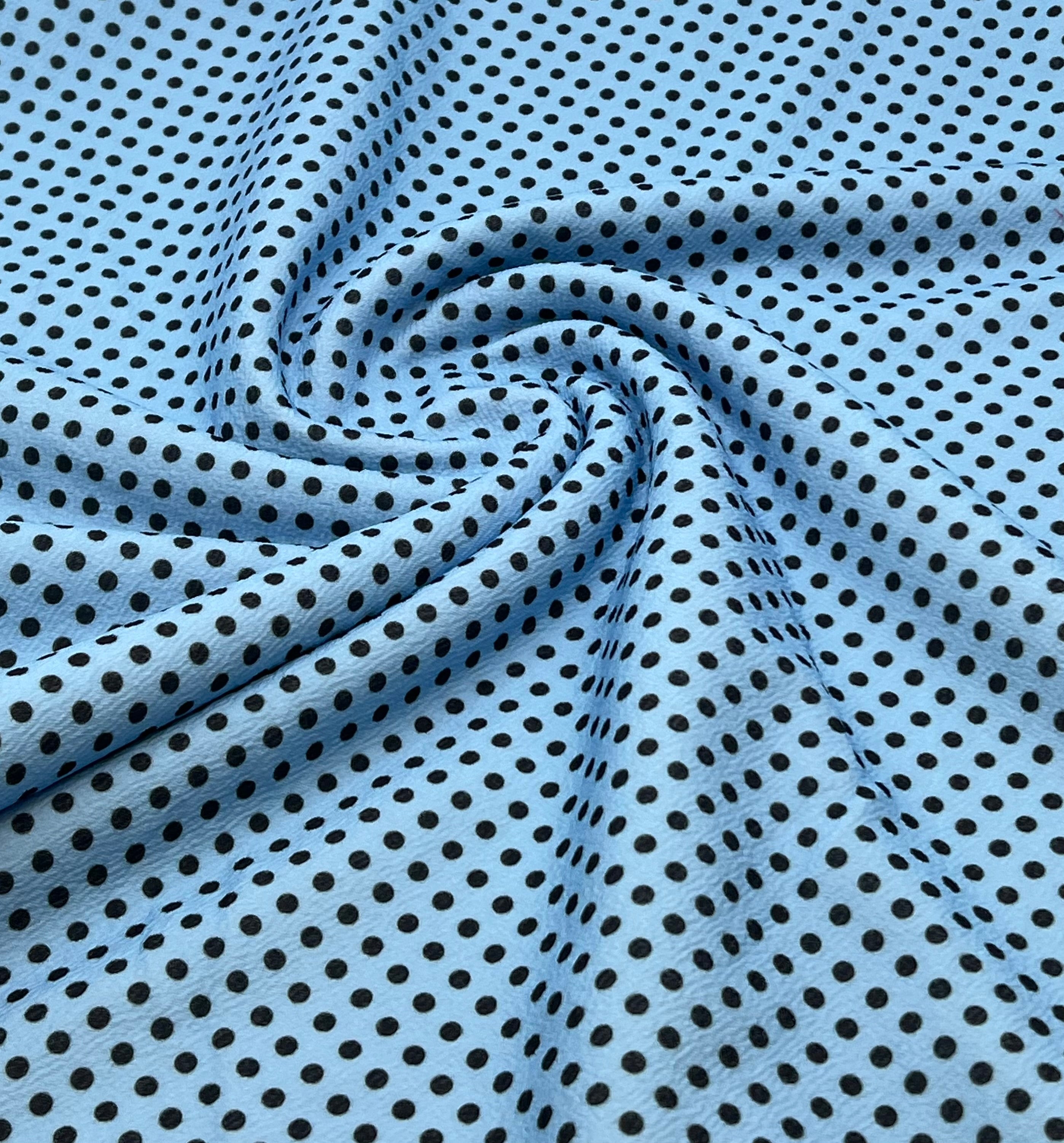 Baby Blue Black Polka Print Liverpool Bullet Stretch Fabric
