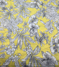 Yellow White Floral Lightweight Crepe Fabric 70GSM Non Stretch