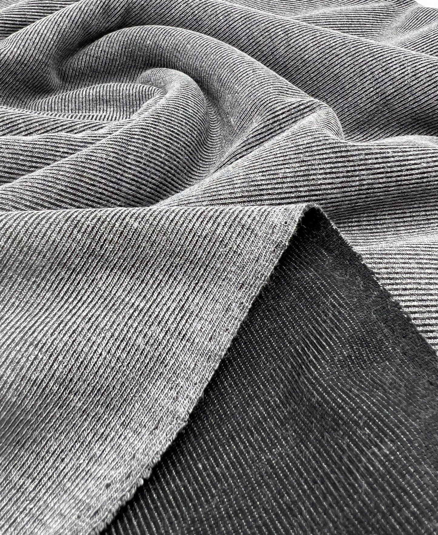 Grey Black Fine Rib Stretch Fabric