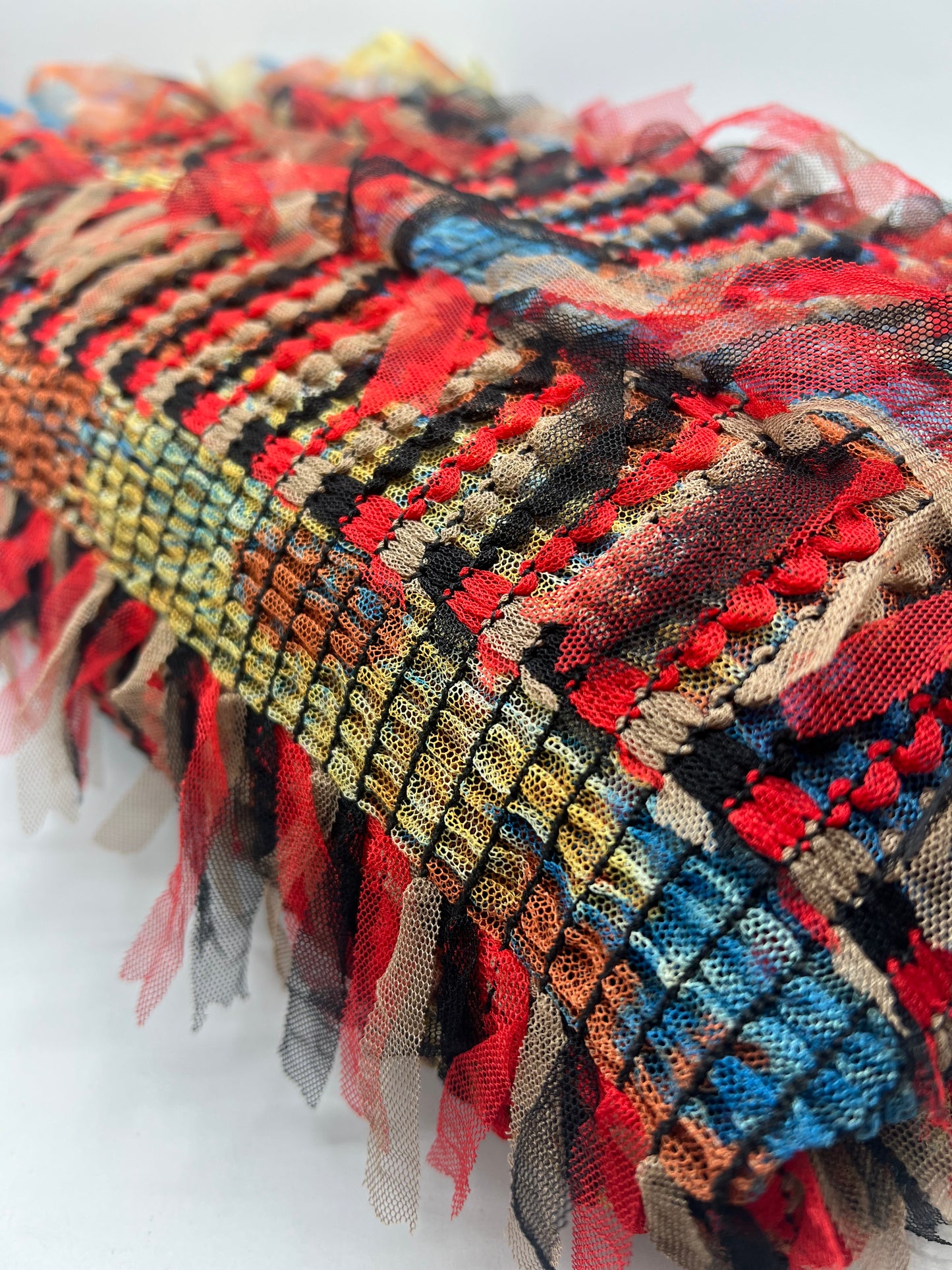 Colorful Mix Textured Mesh Tassel Fabric 2 Way Stretch