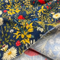 Dark Meadow Floral Print Cotton Needlecord Non Stretch Fabric