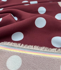 Burgundy Blue Polka Print Lightweight Bubble Crepe Fabric
