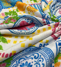 Mediterranean Amalfi Coast Print Spun Poly Stretch Fabric
