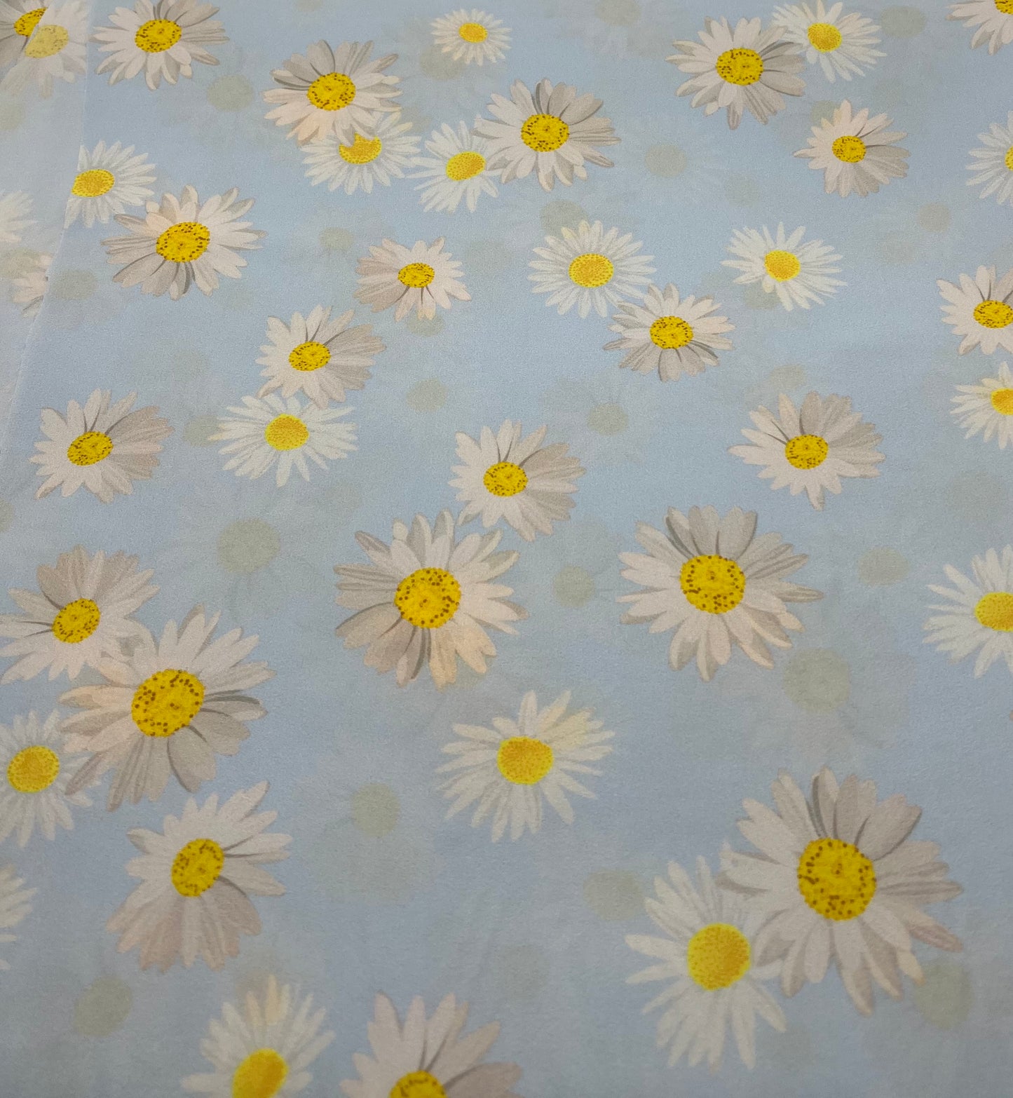 Sky Blue Daisy Lightweight Crepe Fabric 120GSM Non Stretch