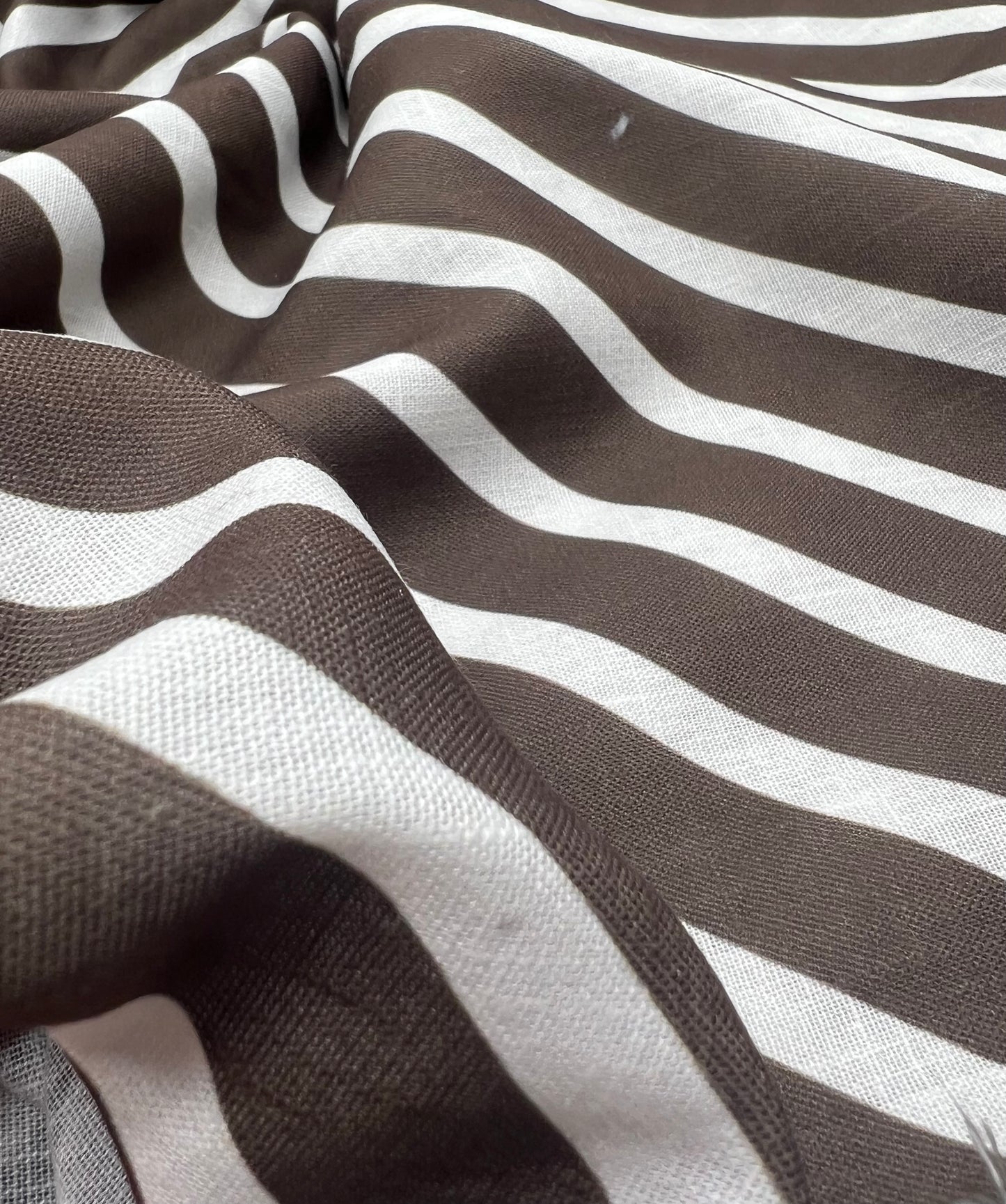 Brown Diagonal Stripe Linen Look Non Stretch Fabric